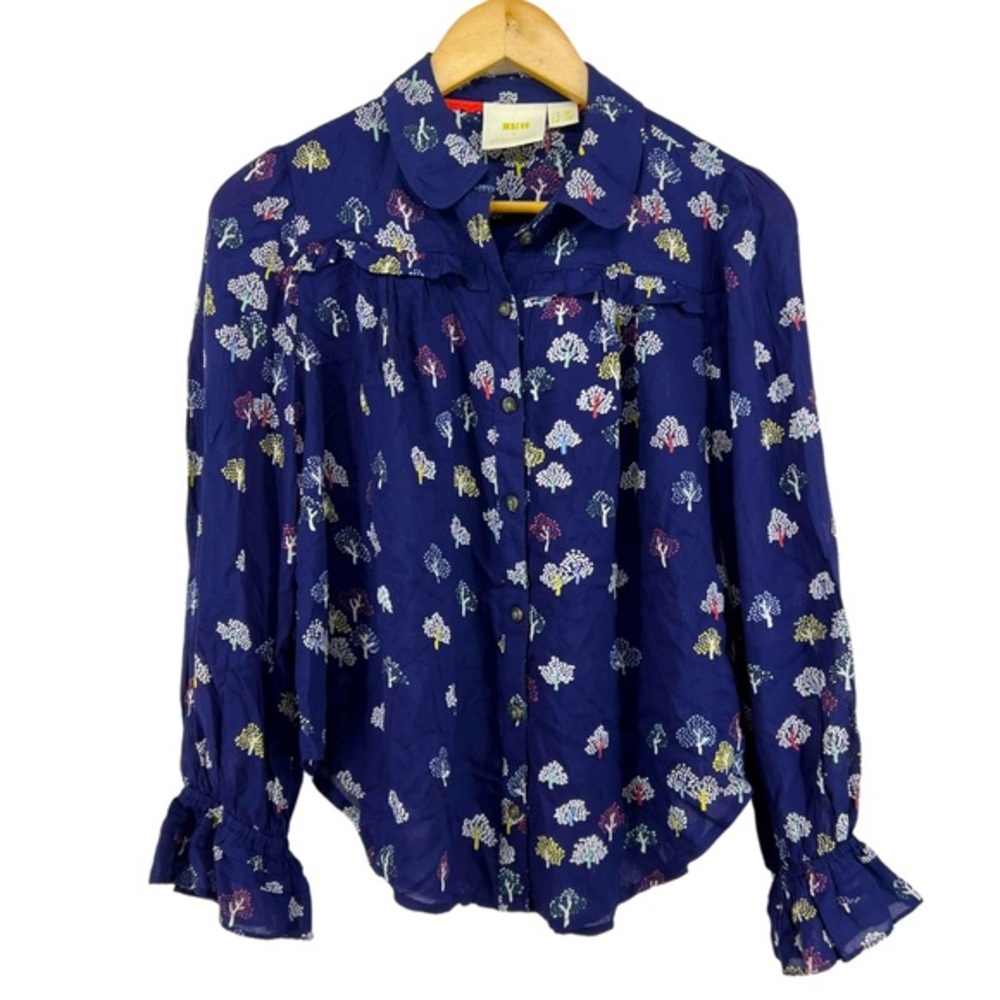 Maeve Anthropologie Colorful Tree Print Button Front Modal Shirt 4P - Picture 1 of 8